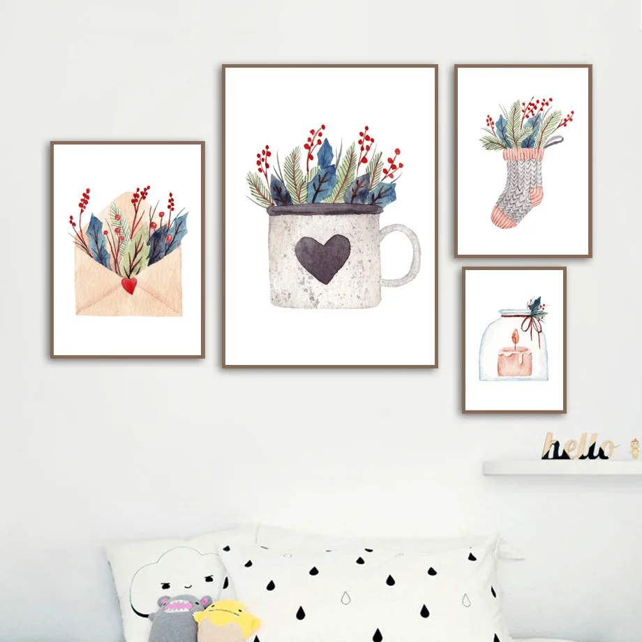 Милый мультяшный конверт искусство цветов плакат на стену рисунок холсте