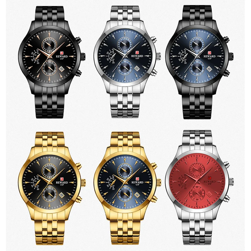 

REWARD Mens Watches Sport Chronograph Top Brand Luxury Quartz Waterproof Watch Men Stainless Steel Wristwatch Relogio Masculino