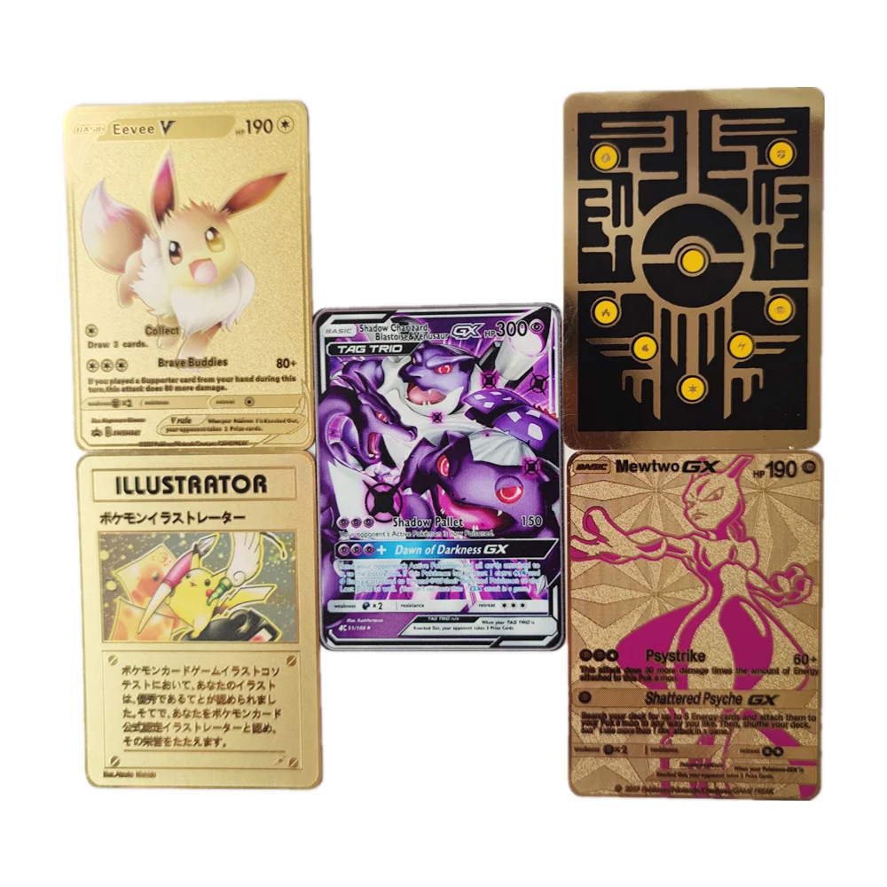 Juego de cartas de Pokemon, tarjetas coleccionables de Mew Charmander Buldasaur Squirtle Blastoise Rayquaza Energy shinning Battle-4
