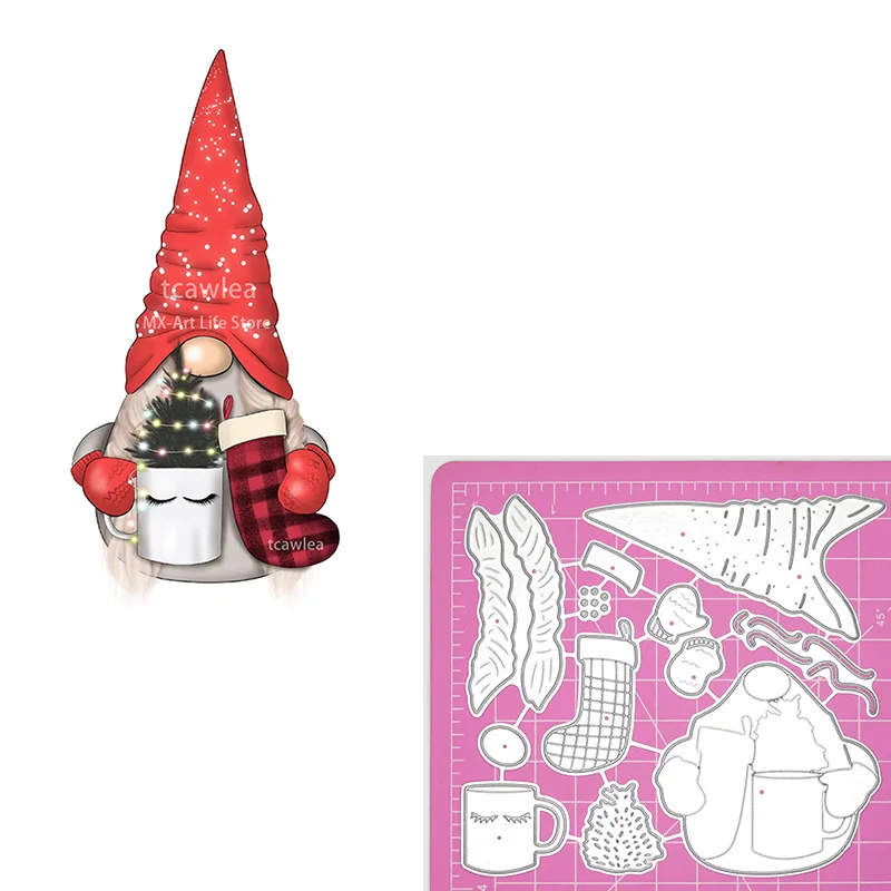 Рождественское дерево чашки Подарок Носок Гнома Санта Металлические ножницы для вырубки Человеческий шаблон для декоративной открытки в стиле DIY.
