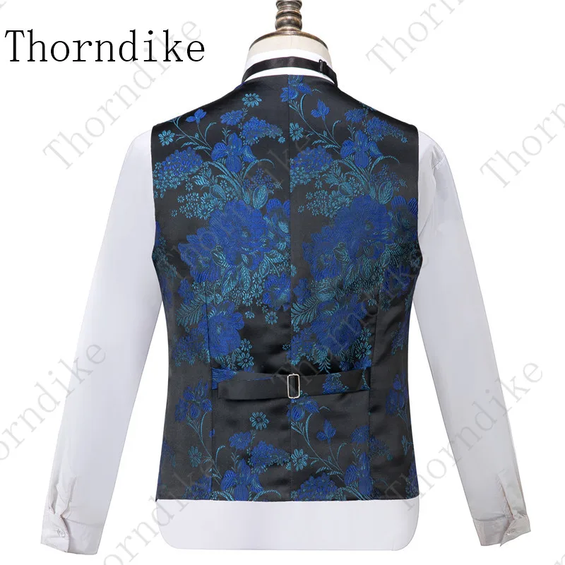Thorndike Новое поступление мужские костюмы темно-синий, с цветами напечатаны 3 шт. смокинг винтажные свадебные костюмы для шафера Terno Masculino