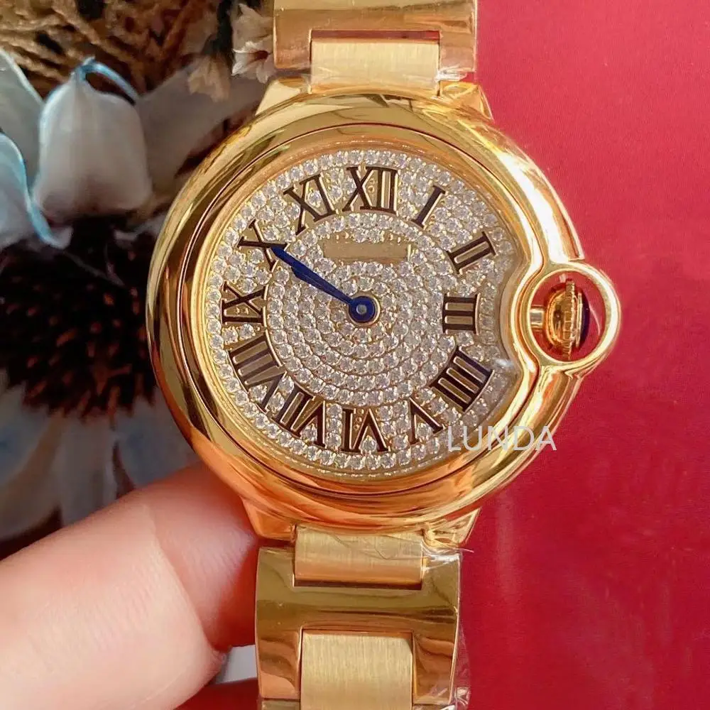 

new gold full diamond women's Watch top brand 33MM Dial Automatic Mechanical Stainless Steel Sapphire Reloj ctr Male Wrist Watch
