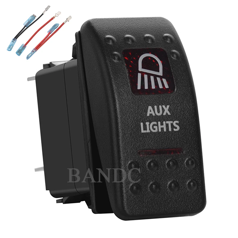 

AUX LIGHTS Rocker Switch 5Pins on-off SPST Dual Red Led Lamp for Car Boat RV Truck Vehicles，Waterproof，12V 24V，Jumper Wires