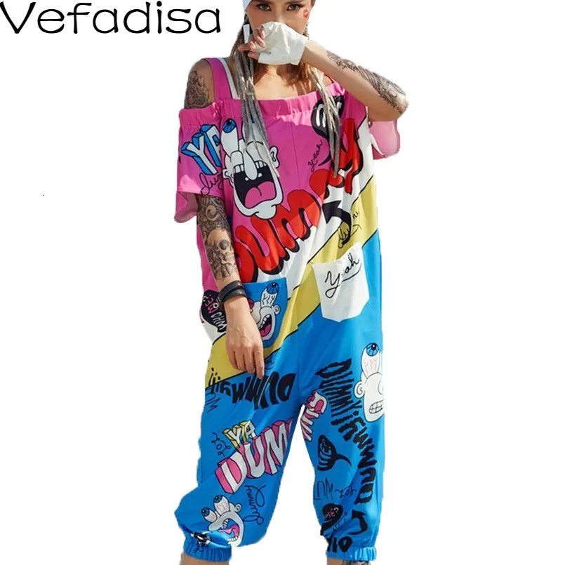 Vefadisa спущенное плечо Комбинезоны для женщин шаблон печати Повседневная легкий