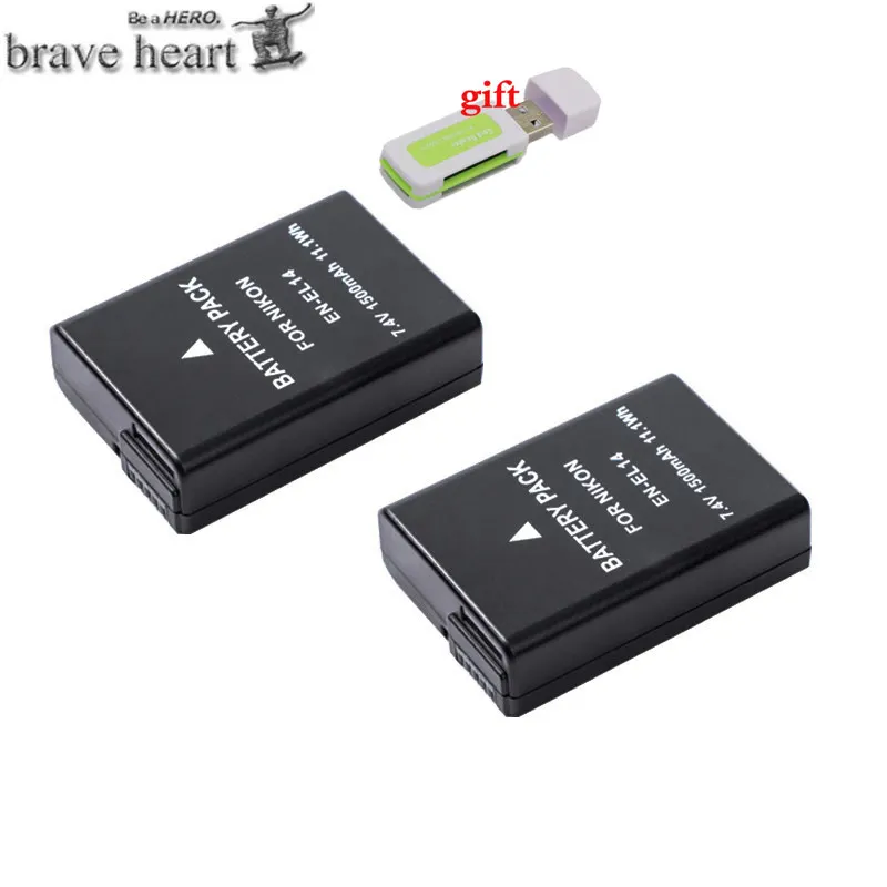 2battery 1500 мА/ч, EN-EL14a RU EL14a EN-EL14 RU EL14 Батарея для Nikon D5300 D5200 D5100 D3300 D3200 D3100 P7100 P7700 P7800 P7000 DF - Цвет: 2battery