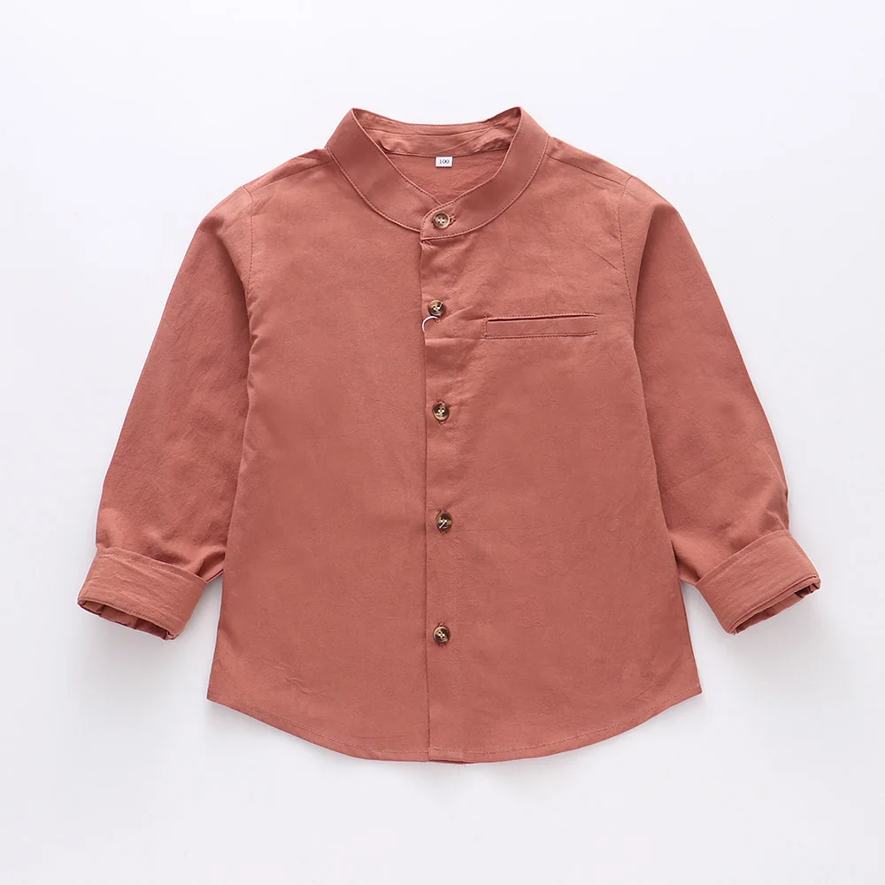 Brown Kindstraum/ г. Новые однотонные рубашки для мальчиков и девочек детская одежда с высоким содержанием хлопка осенняя одежда полной длины для детей DC176 - Цвет: Brown