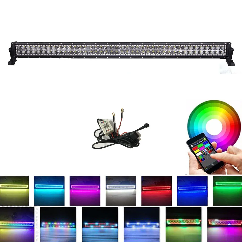 

Car 42" 240W RGB Light Bar LED Remote Controller/ Bluetooth App Music Function With 4pc 3x3 Pods Work Lights for SUV 4x4 12V