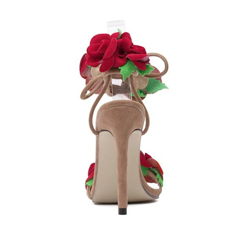 Женские свадебные туфли на высоком каблуке Туфли с красной крест цветами розы