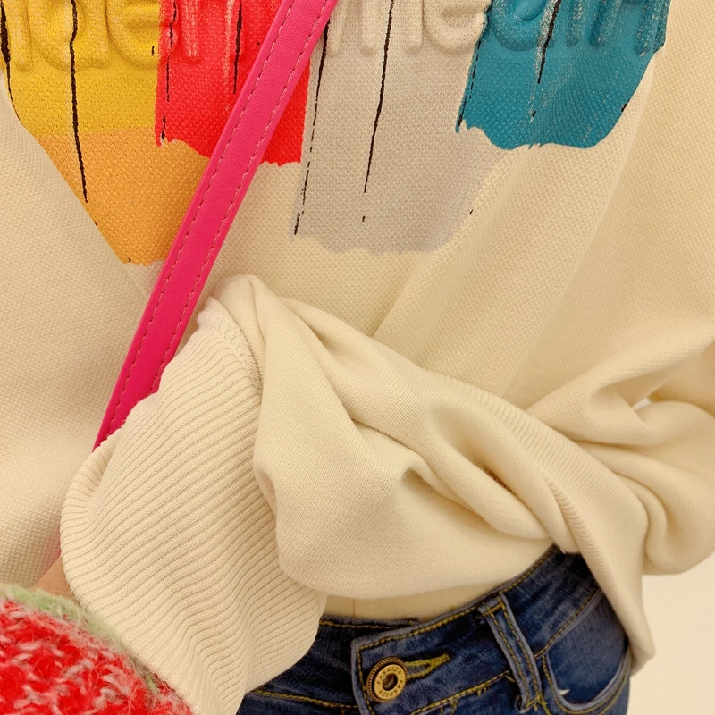 

2021 Spring and Autumn Popular Stylish Color Printed Letters Loose Casual Pullover Sweatshirt Women Casual Cotton Sweater Tops