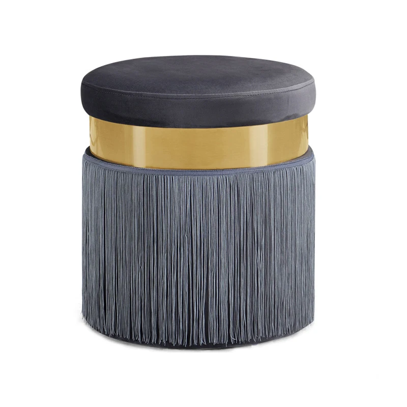 Nordic Vintage Luxury Golden Iron Metal Home Stool Ottoman Dressing Chair Footstool Soft Velvet Fabric Kid Bed Living Room Sofa - Цвет: Темно-серый