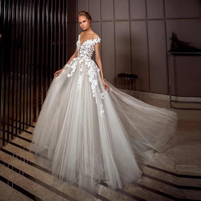 

Thinyfull Boho Свадебные платья 3D Цветочная Иллюзия аппликации пляжные трапециевидные Прозрачные Свадебные платья с открытой спиной Vestido Blanco