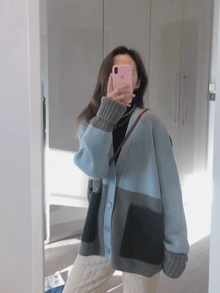 

Small Sweater Coat Women's Stitching Japanese Style Online Celebrity Knitted Cardigan Idle Style Design Sweater Japanese Style