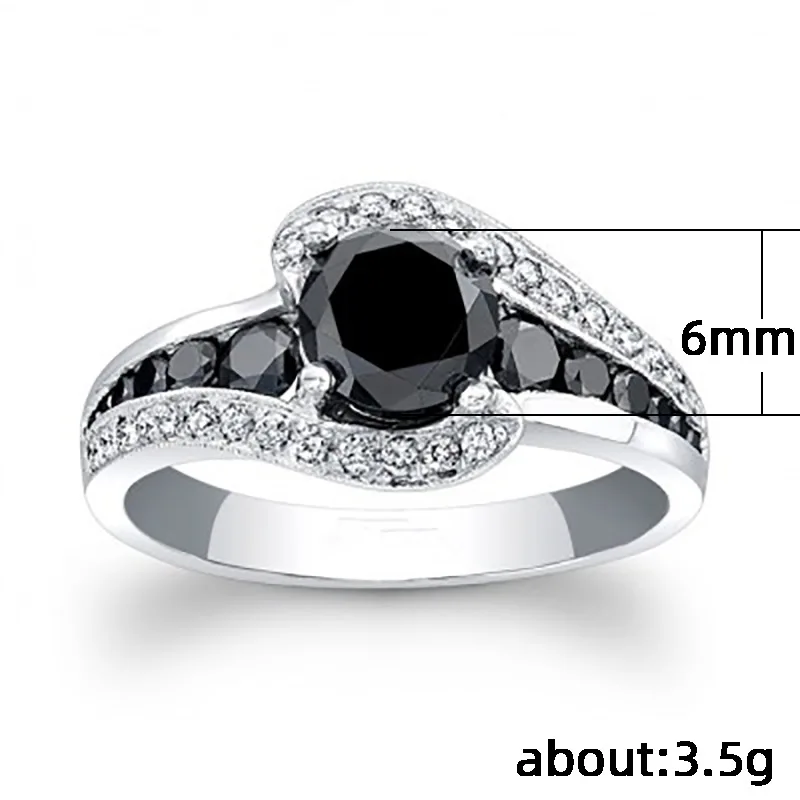 

Cool Female Black Crystal Stone Ring Classic Silver Color Thin Wedding Rings For Women Trendy Round Zircon Engagement Ring