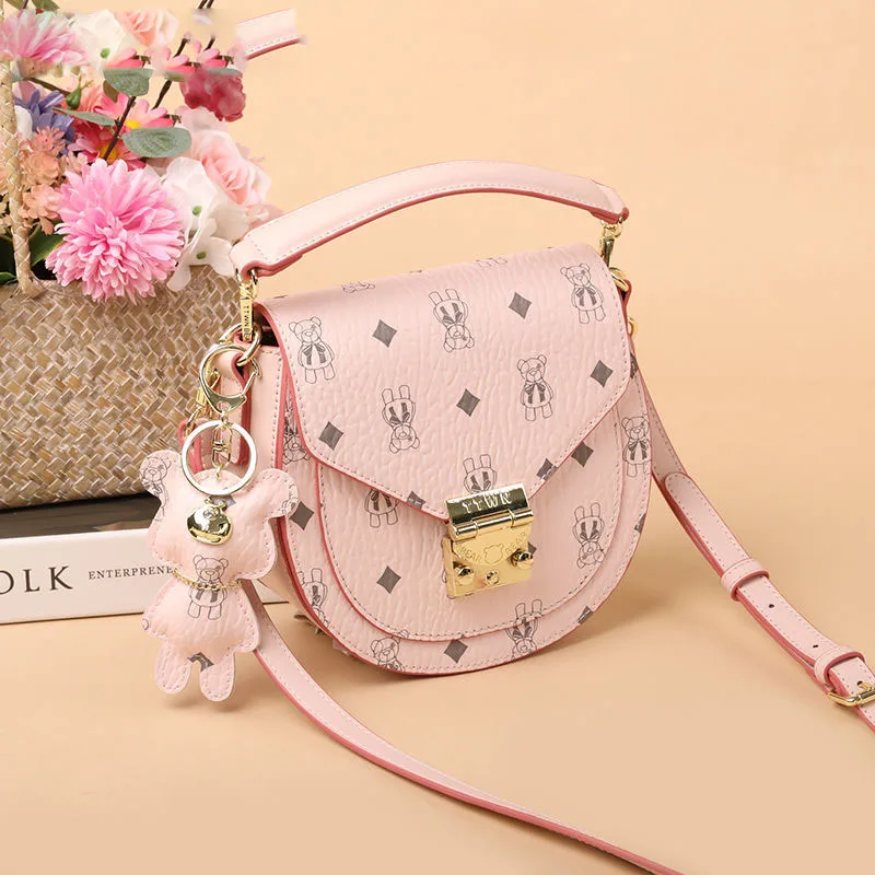 

Shoulder bag small bag Pink portable small round bag female messenger bag new bear print