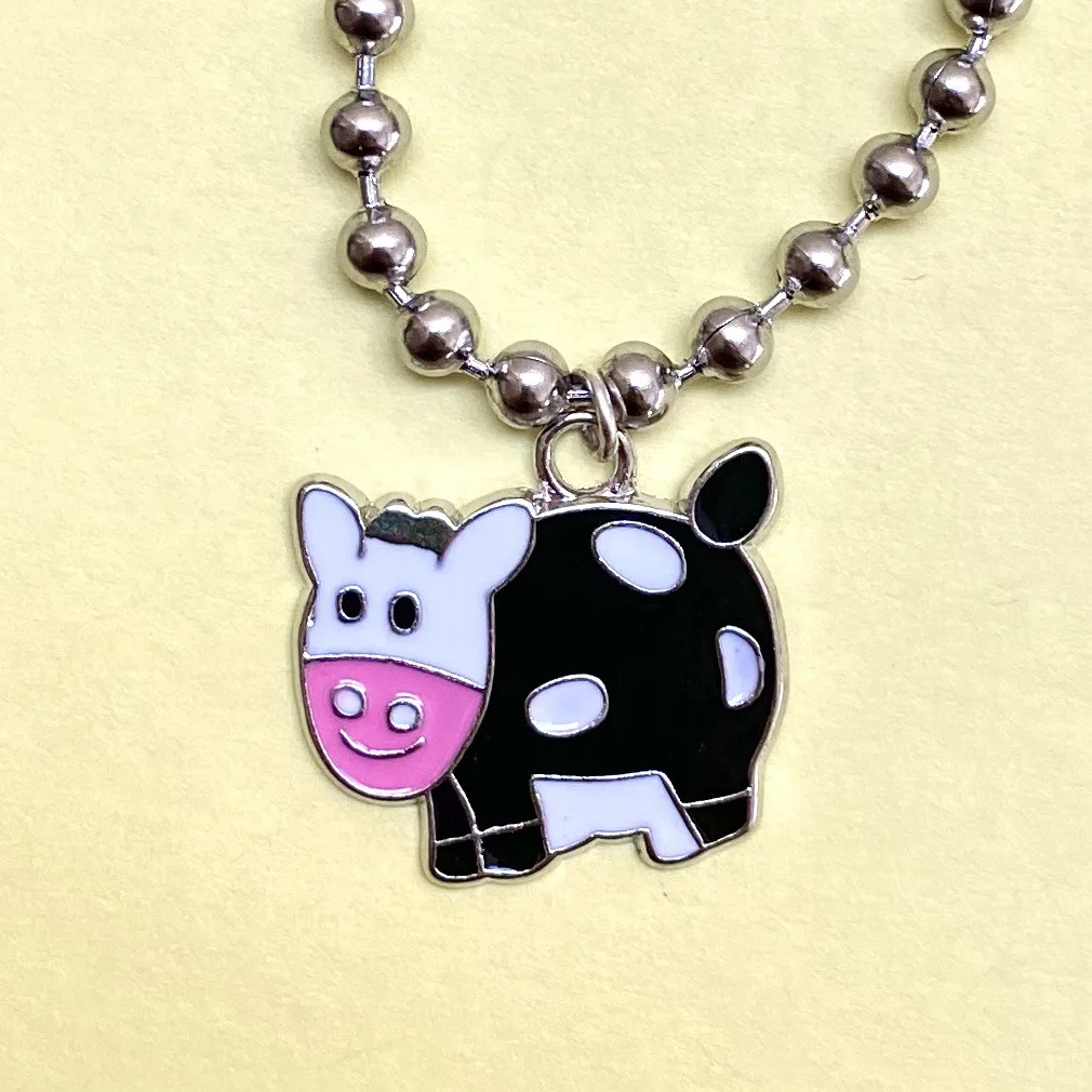 

Choker's retro short chain choker chain Choker rainbow Cloud simple street character drip oil cow bead chain necklace