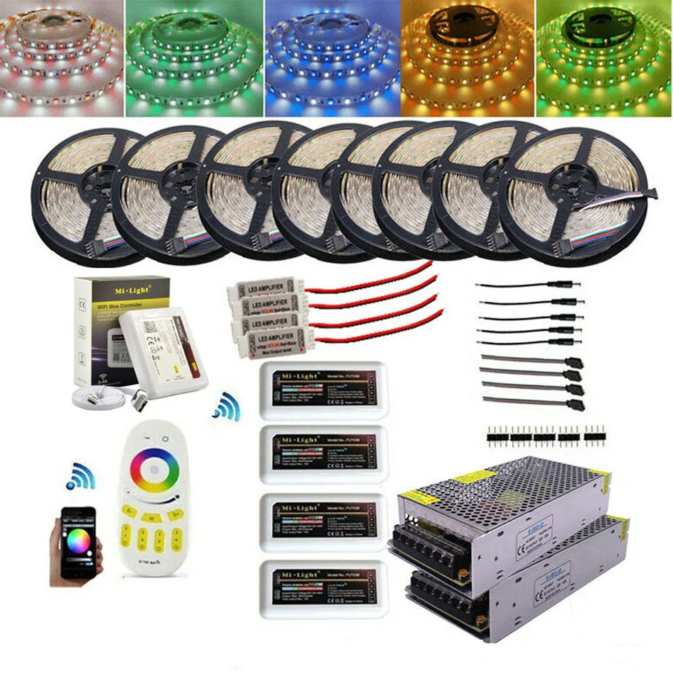 Светодиодная лента 20 м, 25 м, 30 м, 40 м, 5050 RGB, RGBW, 60 светодиодный одов/м + 4-зонная Светодиодная лента Mi Light RGB, пульт дистанционного управления RGBW + питание светодиодный