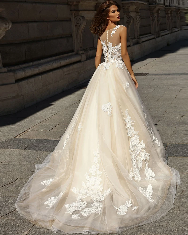 Robes De Mariage с О-образным вырезом ТРАПЕЦИЕВИДНОЕ свадебное платье открытыми плечами