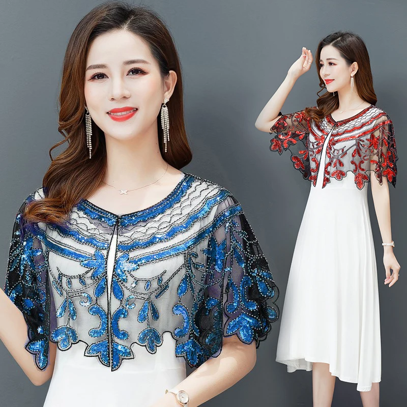 Модная Высококачественная шаль украшенная бусинами и блестками вечерняя