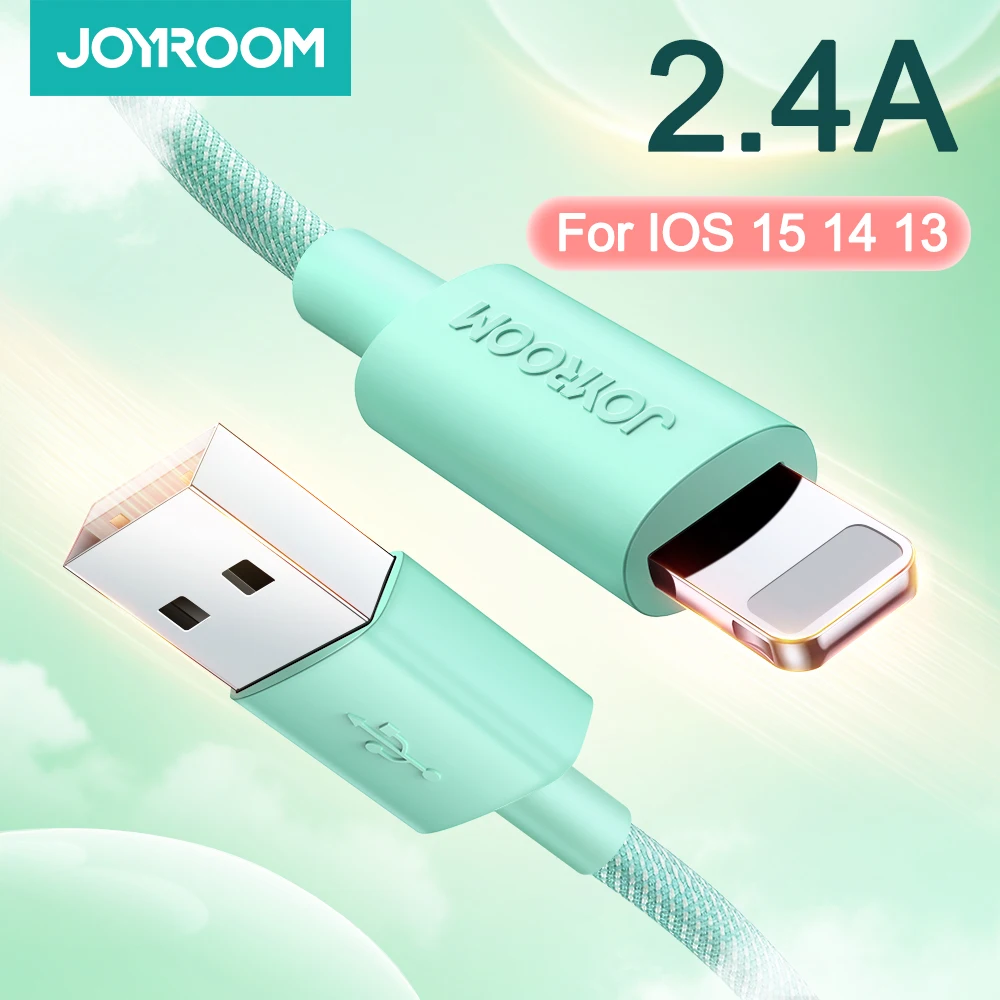 

Цветной USB-кабель Joyroom для iPhone 13, 12, 11 Pro Max, кабель 2,4 А для быстрой зарядки, USB-кабель для зарядки и передачи данных, шнур для iPhone, iPad, кабель
