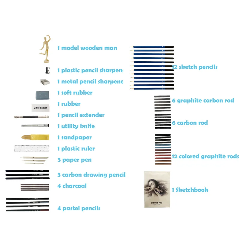 60 шт./компл. Профессиональный эскиз Карандаш Набор для рисования древесного угля