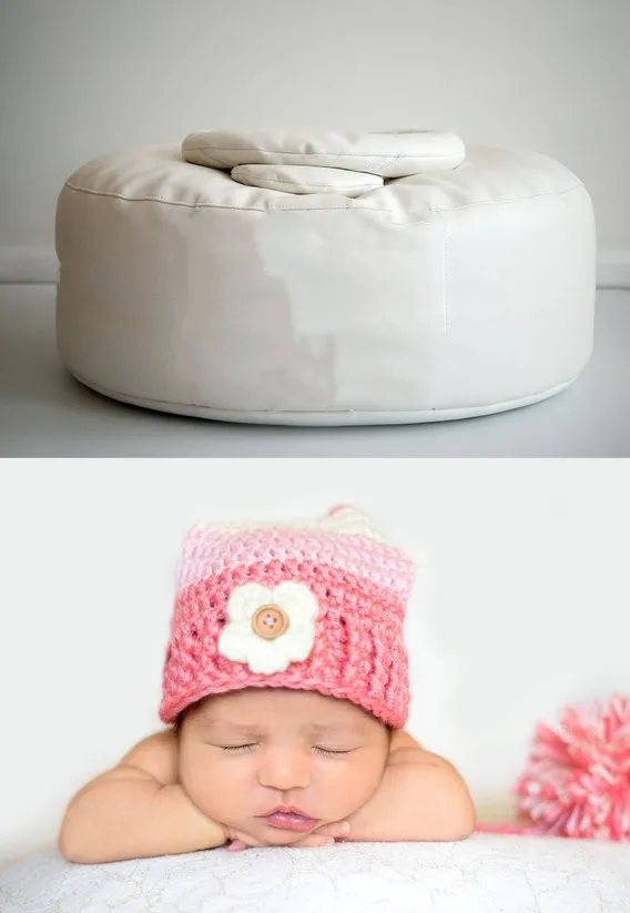 

Newborn BeanBag Ottoman Round Pillow 33x10inch White Newborn Photography Posing Pillow Infant Bean Bag Positioner poser