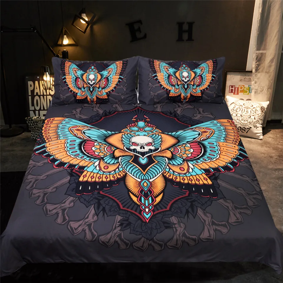 Постельные принадлежности Outlet Death Moth Комплект постельного белья Готический Череп пододеяльник набор Бабочка Постельное белье 3 шт луна звезды двойной домашний текстиль