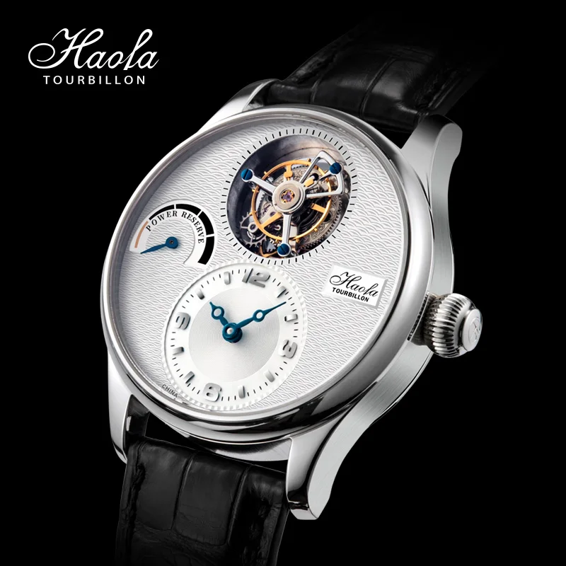 Haofa Men's Luxury Skeleton Tourbillon Watch Men Sapphire Mechanical Seagull Movement Tourbillon Wrist Watches Power Reserve 60H