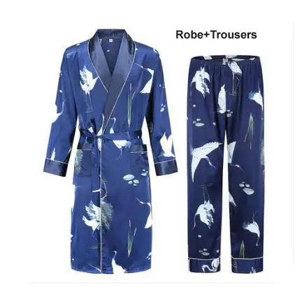 robe and short Шелковая ночная рубашка мужская летняя тонкий купальный халат Тигр Ночная рубашка свободная Свадебная robesilky с длинным рукавом Sleeprobe размера плюс домашняя одежда - Цвет: robe and short