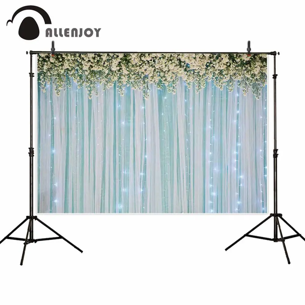 

Allenjoy Blue Wedding Backdrop Flowers Curtain Happy Birthday Leaves Background Photozone Baby Shower Festival Event Photocall