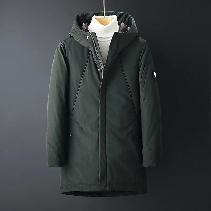 

2020 Winter Men Long Down Jacket Fashion Solid Long Sleeve Thick Warm Cotton Outwear Casual Parkas Male Coat Plus Size M-3XL