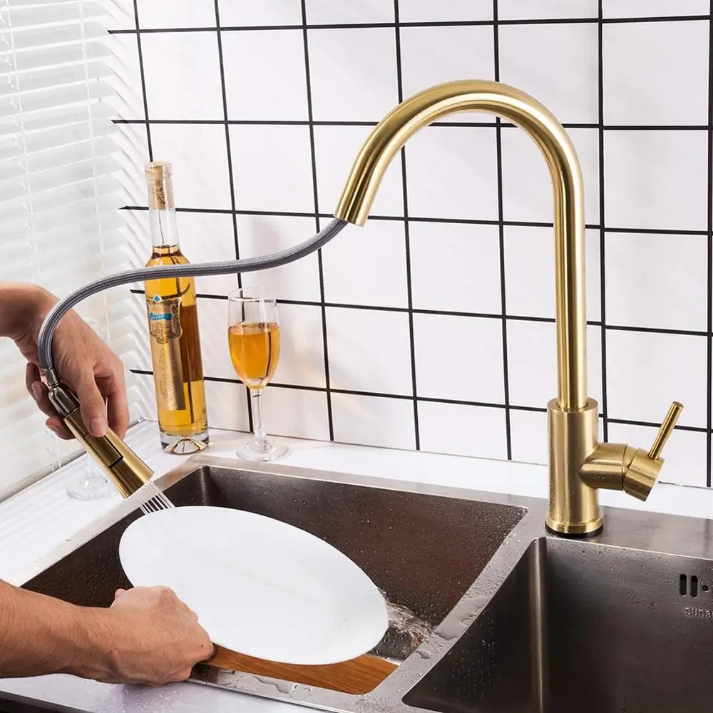 

Smart Kitchen Sink Faucets with Pull Out Sprayer ,Gold Touch Kitchen Faucet with Pull Down Sprayer Mixer Water