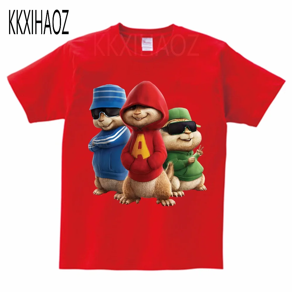 

Alvin and The Chipmunk Jackets Red Cotton T-shirt Children's Summer Short Sleeved Breathes chipmunks Boys Girls Clothes