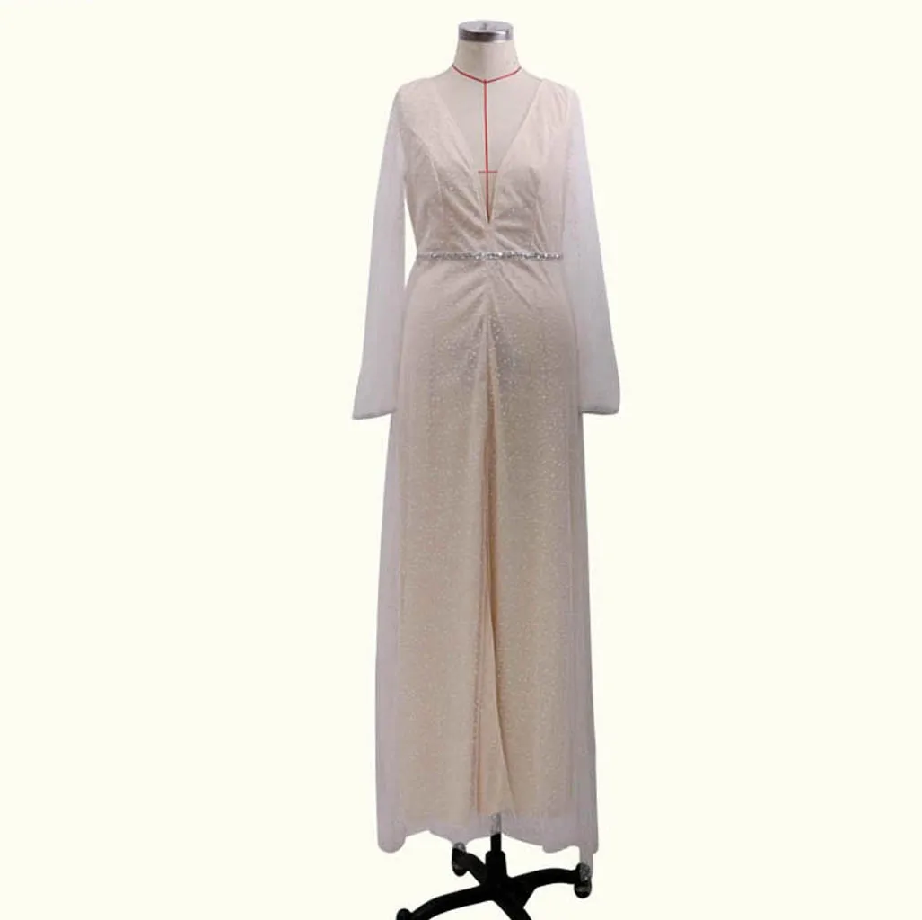 Женское платье с глубоким v образным вырезом однотонное белое кружевное длинным