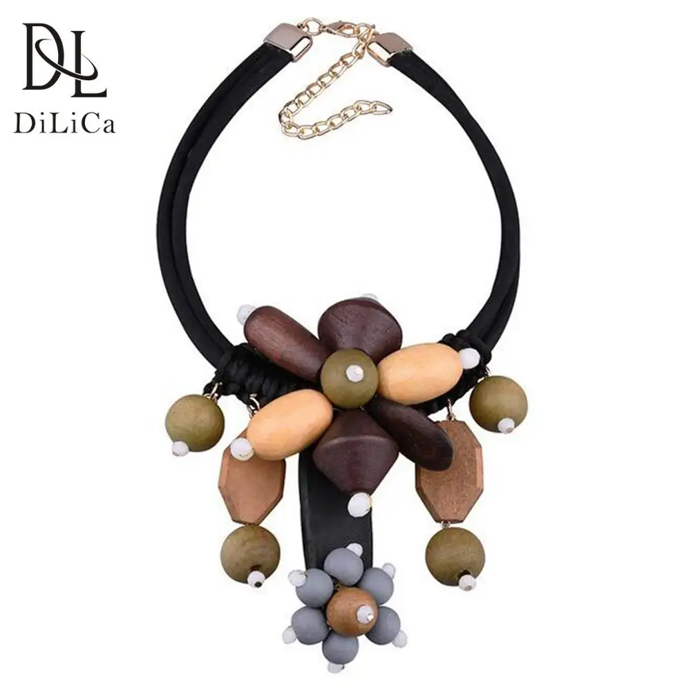 

DiLiCa фотофоны со старинным деревянным ожерелье для женщин амулеты Чокеры Ожерелья Подвески женское богемное Макси ожерелье ювелирные издел...
