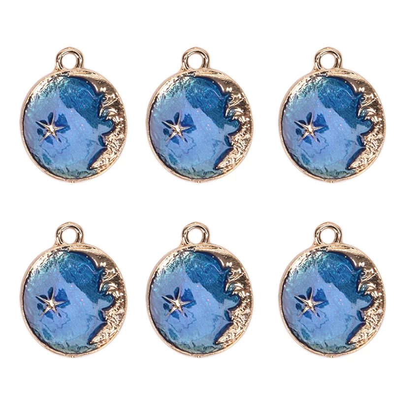 Голубая эмалированная металлическая Луна и Вселенная цветные амулеты для