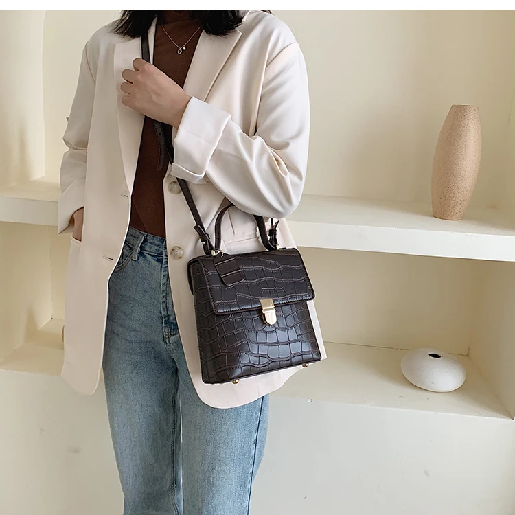 Vintage Fashion Stone pattern Tote bag New High Quality PU Leather Women's Designer Handbag Lock Shoulder Messenger Bag