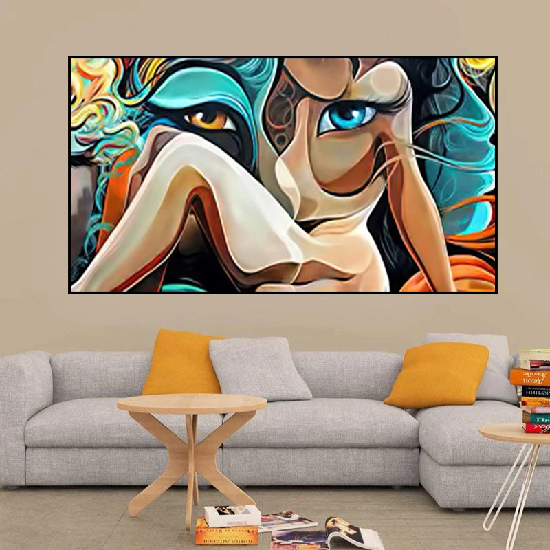 

Modren Abstract Sexy Nude Woman Canvas Paintings Colored Eyes Print Posters Nordic Living Room Home Decoration Wall Art Pictures