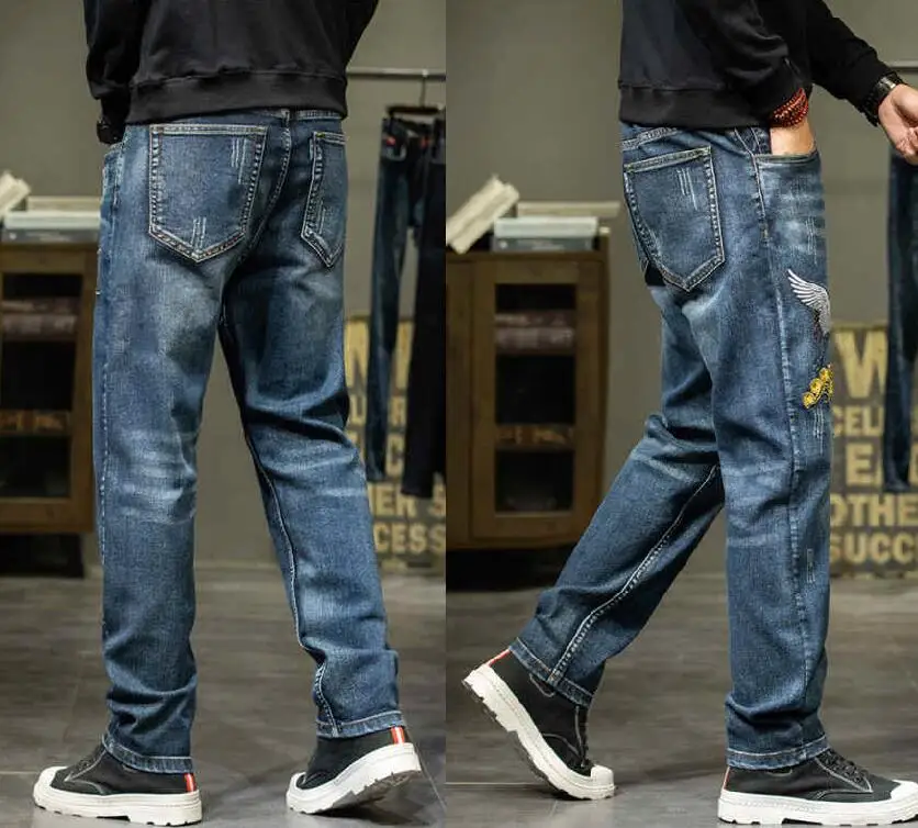 Men Jeans Personalized embroidered Jeans Loose Baggy Denim Pants Loose Straight-Leg Young Man Street Jeans Size 28-40