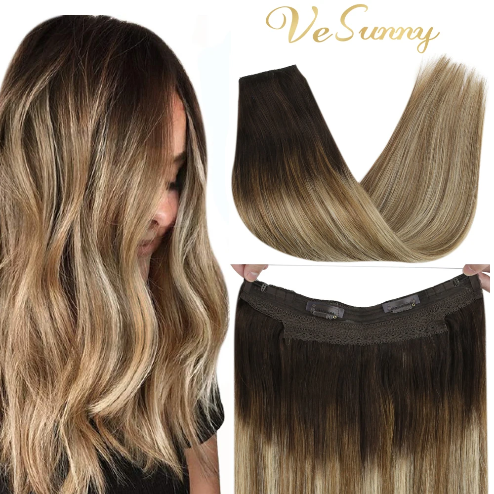 

VeSunny Remy Halo волосы для наращивания 100% настоящие человеческие волосы невидимая проволока для наращивания настоящие волосы с 2 зажимами #2/6/24