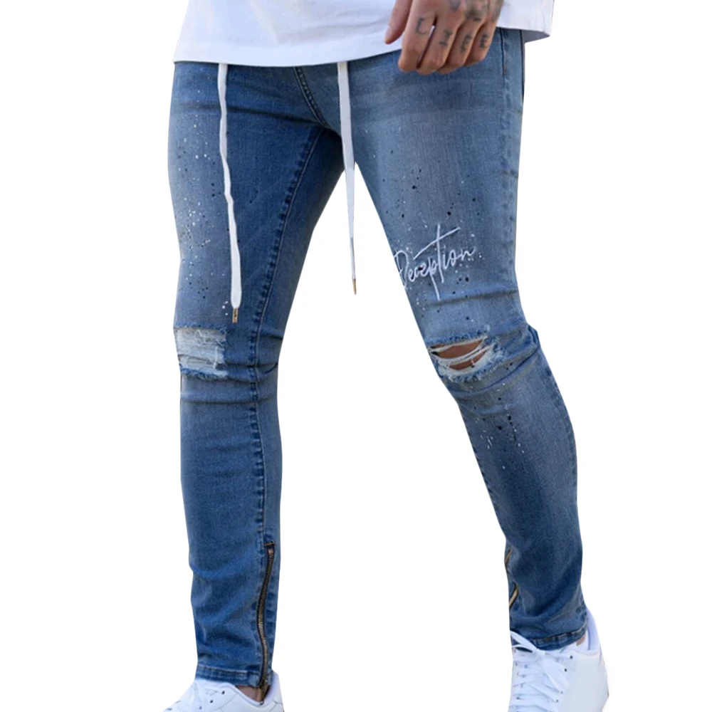 Мужские джинсовые брюки с надписью S-3XL мужские Стрейчевые рваные джинсы на