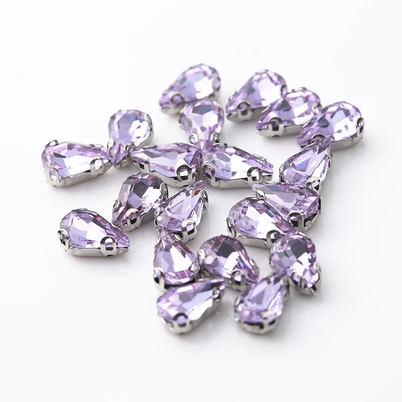 Violet Распродажа, разноцветные стразы 6x10 мм, 50 шт./лот, кристаллы, каплевидные стразы, пришивные стразы с плоской задней стороной, для шитья, сделай сам, аксессуары для платьев - Цвет: Violet