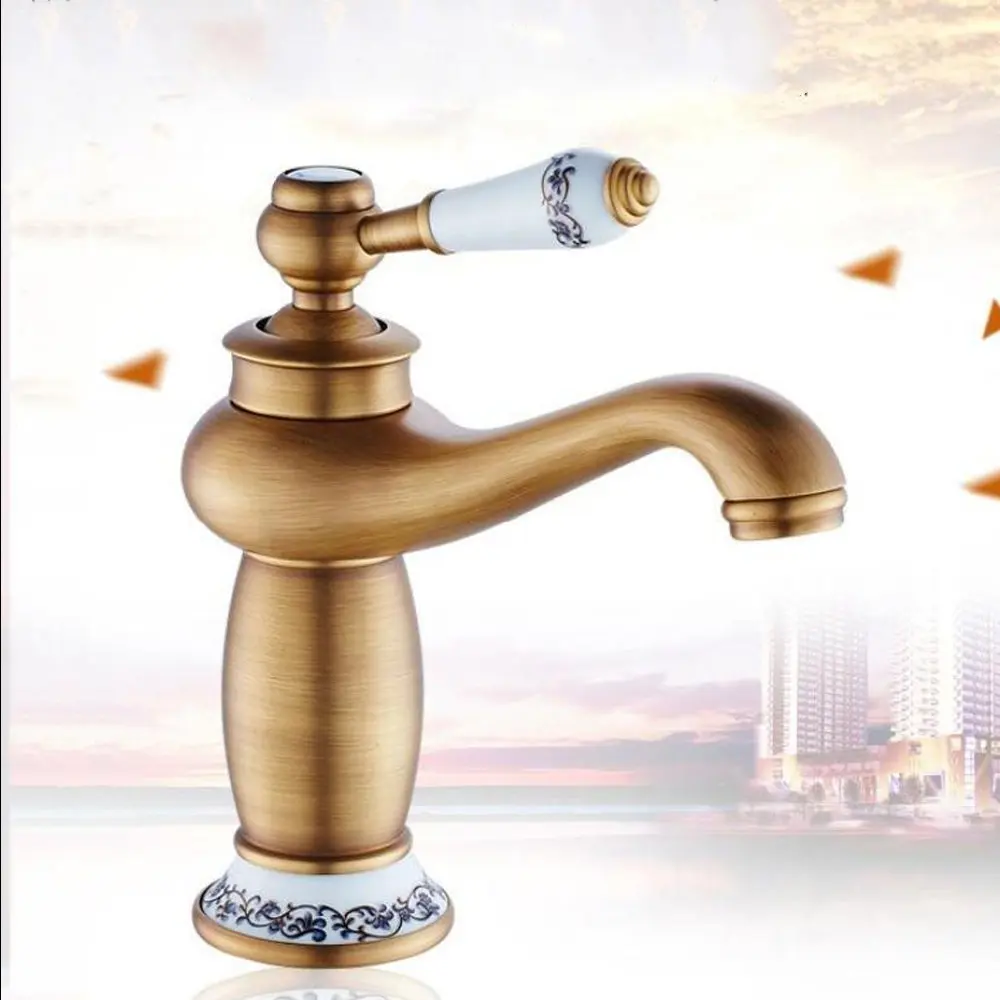 Кран для раковины Ретро Твердый латунный кран художественный с одной ручкой