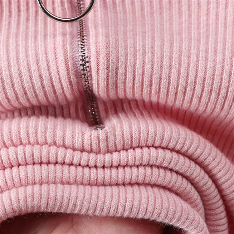 Свитер женский осенне-зимний на молнии с длинными рукавами и воротником-стойкой