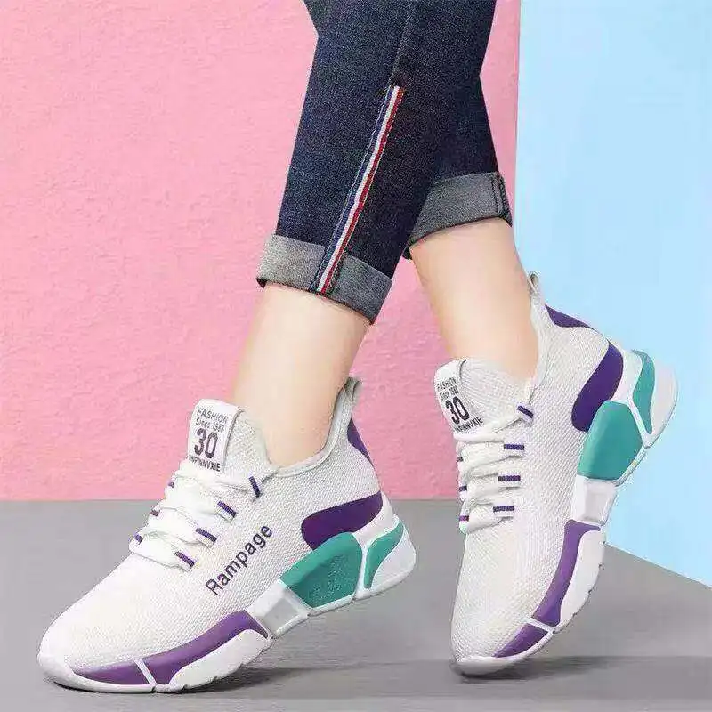 

2021 women's lace up mesh shoes comfortable and light flat shoes fashionable summer breathable sneakers women 2020