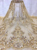 5yardspc high grade embroidered french net lace 2021 gold african tulle lace fabric with tube beads for party dress fzz066