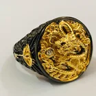 Мужское кольцо золотого цвета в китайском стиле с гравировкой в виде дракона, черного цвета