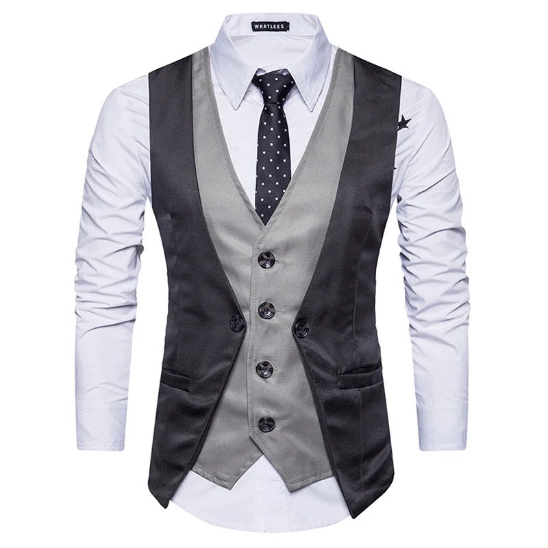

Men's Spring New Splicing Fake Two Piece Single Breasted Casual Vest Men's Korean Slim Suit Vest