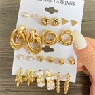 Винтажные золотые геометрические металлические висячие серьги-подвески в стиле панк, готика, жемчуг, металлические висячие серьги 2021, трендовый набор ювелирных изделий