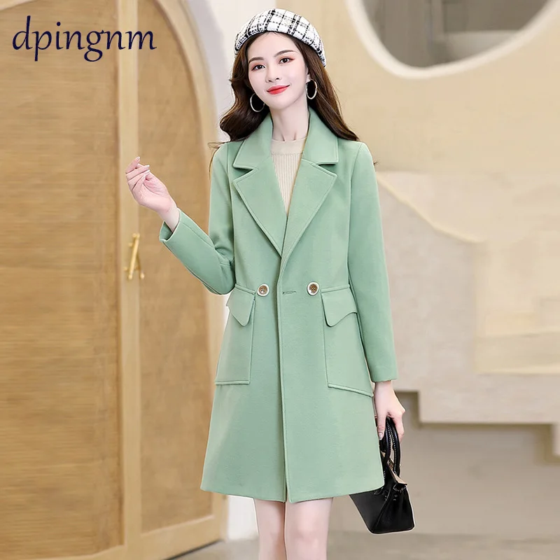 

Осенне-зимняя женская куртка, пальто, шерстяное пальто, костюмы, Большой размер 3xl, 4xl, Длинная черная облегающая одежда, верхняя одежда