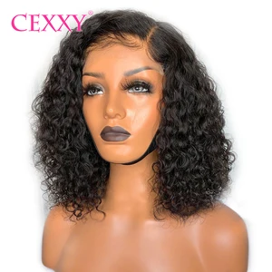 13*4, парик с глубокой волной на сетке спереди, Короткие вьющиеся человеческие волосы, искусственные волосы, размеры 8-16 дюймов, волосы с Реми, парики на сетке 4x4 Для Женщин